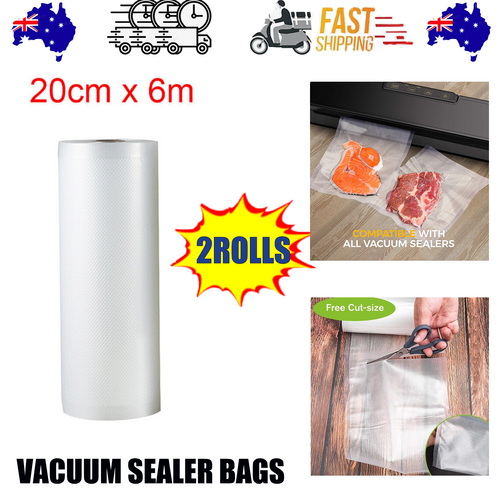 2ROLLS 20CM Vacuum Sealer Bags Rolls Vaccum Food Saver Storage Seal 6M