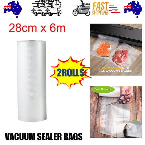 2ROLLS 28CM Vacuum Sealer Bags Rolls Vaccum Food Saver Storage Seal 6M