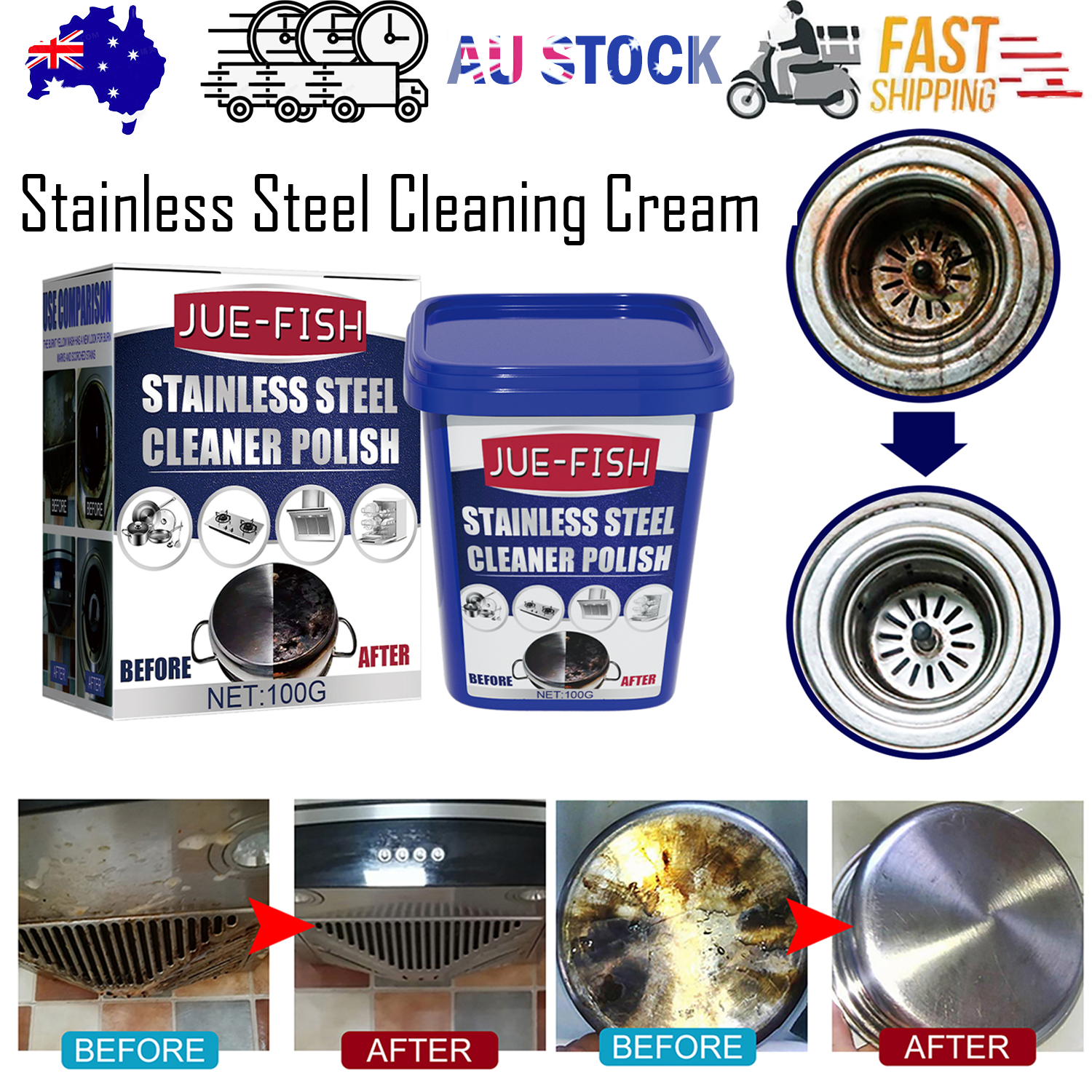 Jue-Fish Stainless Steel Cleaning Cream, Kitchen Decontaminant Pot Rust, Pot Bottom, Stove Top Black Scale Cleaning Cream