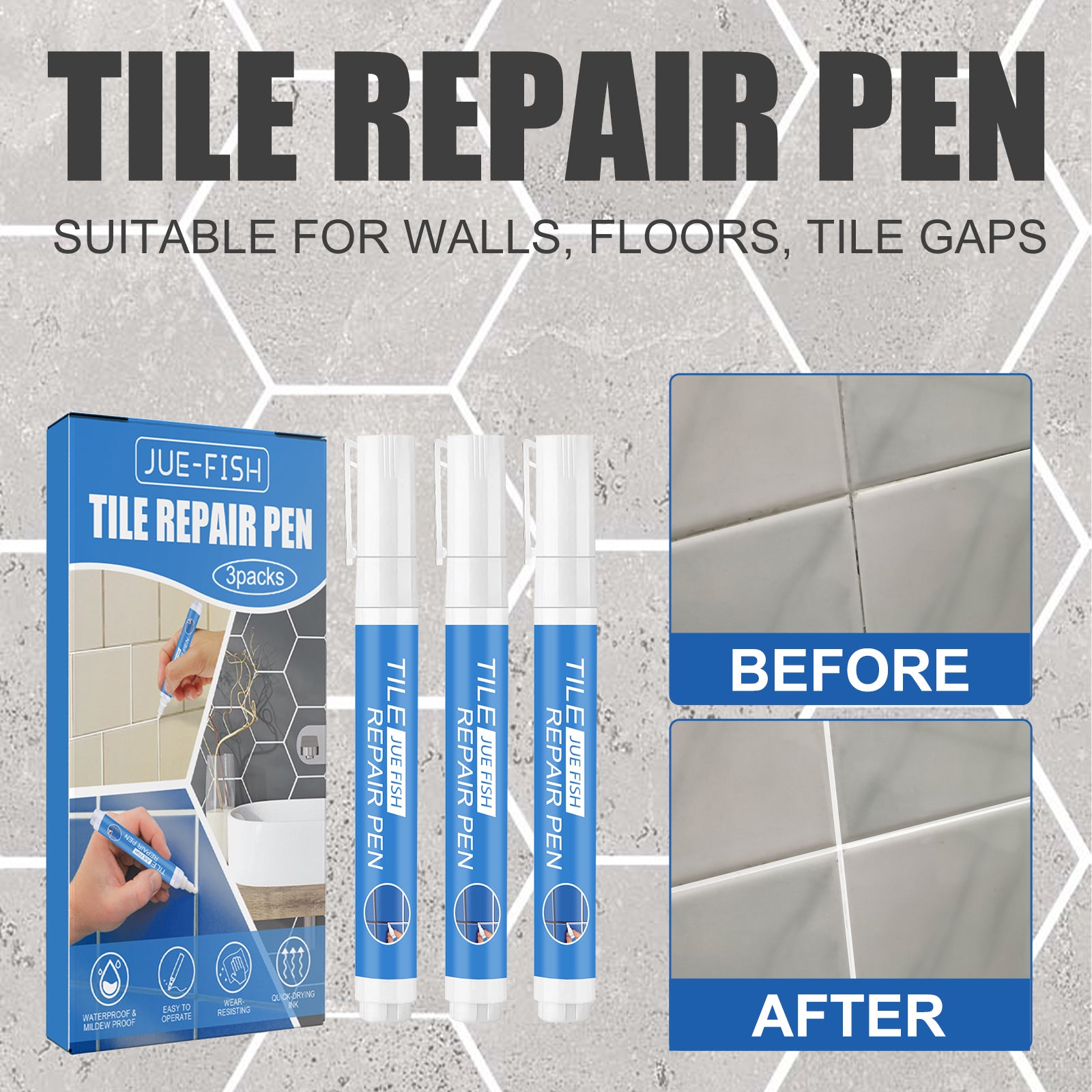Jue Fish Tile Repair Pen Waterproof Mildew Resistant Tile Repair Pen For Bathroom Floor Crevices