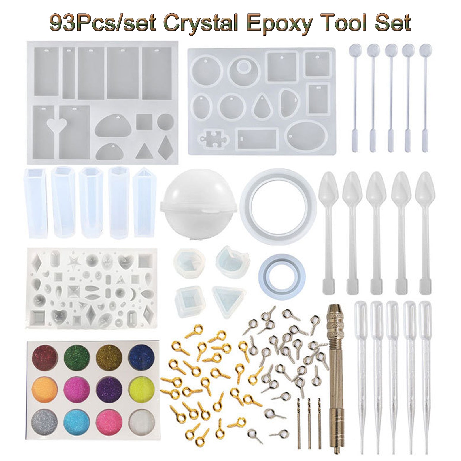 93Pcs/Set Resin Mold Epoxy Resin Mold Dropper Spoon Powder Set Kit Craft Tool