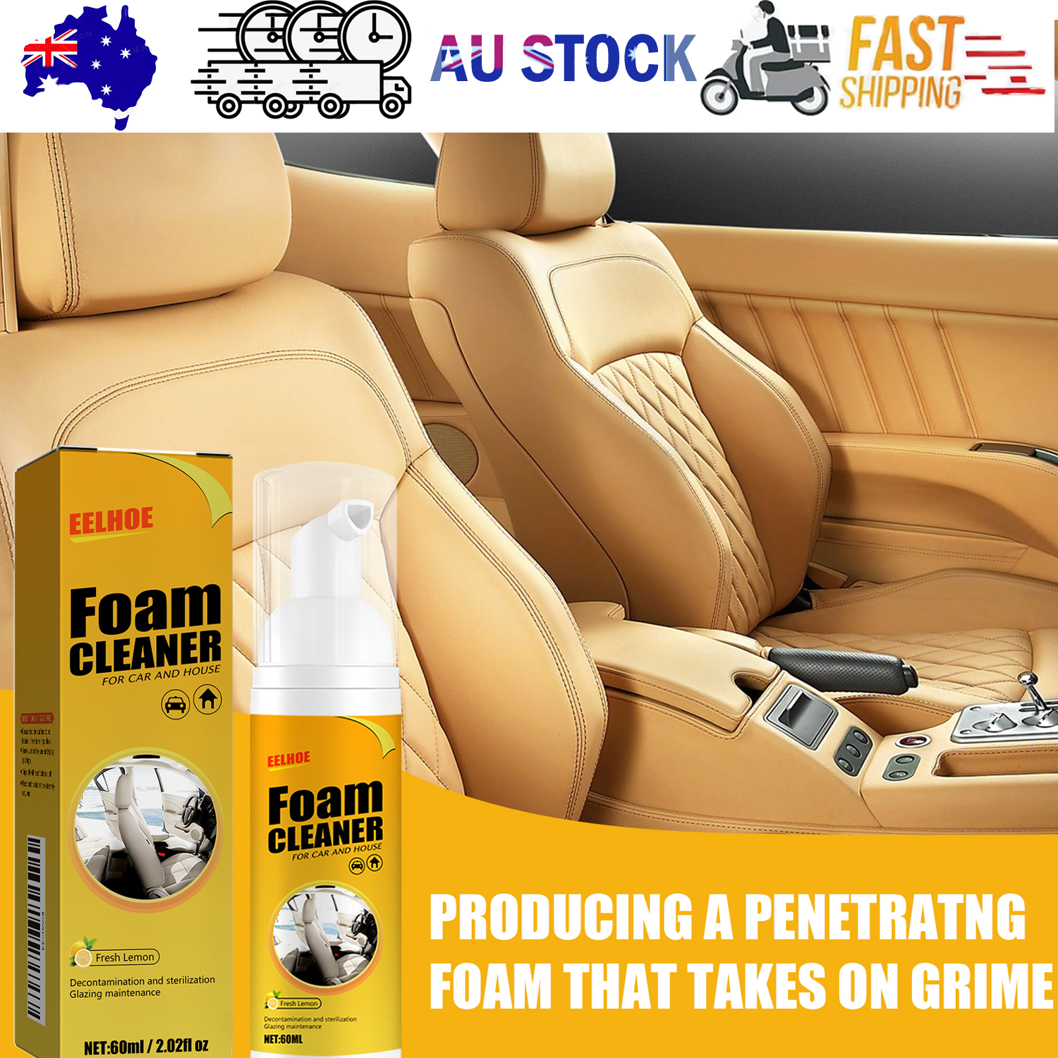Foam Cleaner, Leather Seat Supplies Decontamination Multi-Functional Interior Cleaner