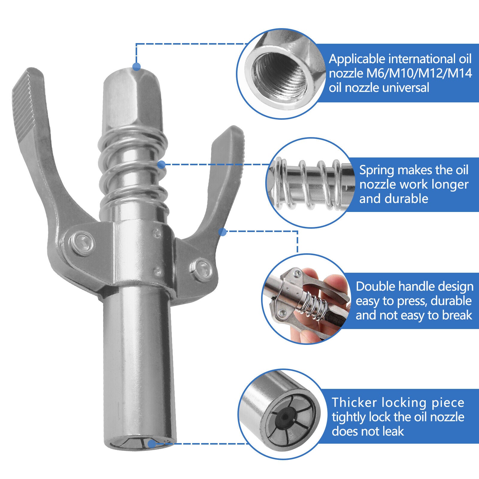 Grease Gun Coupler High Pressure Quick Release Lock Nozzles w/Hose For 1/8