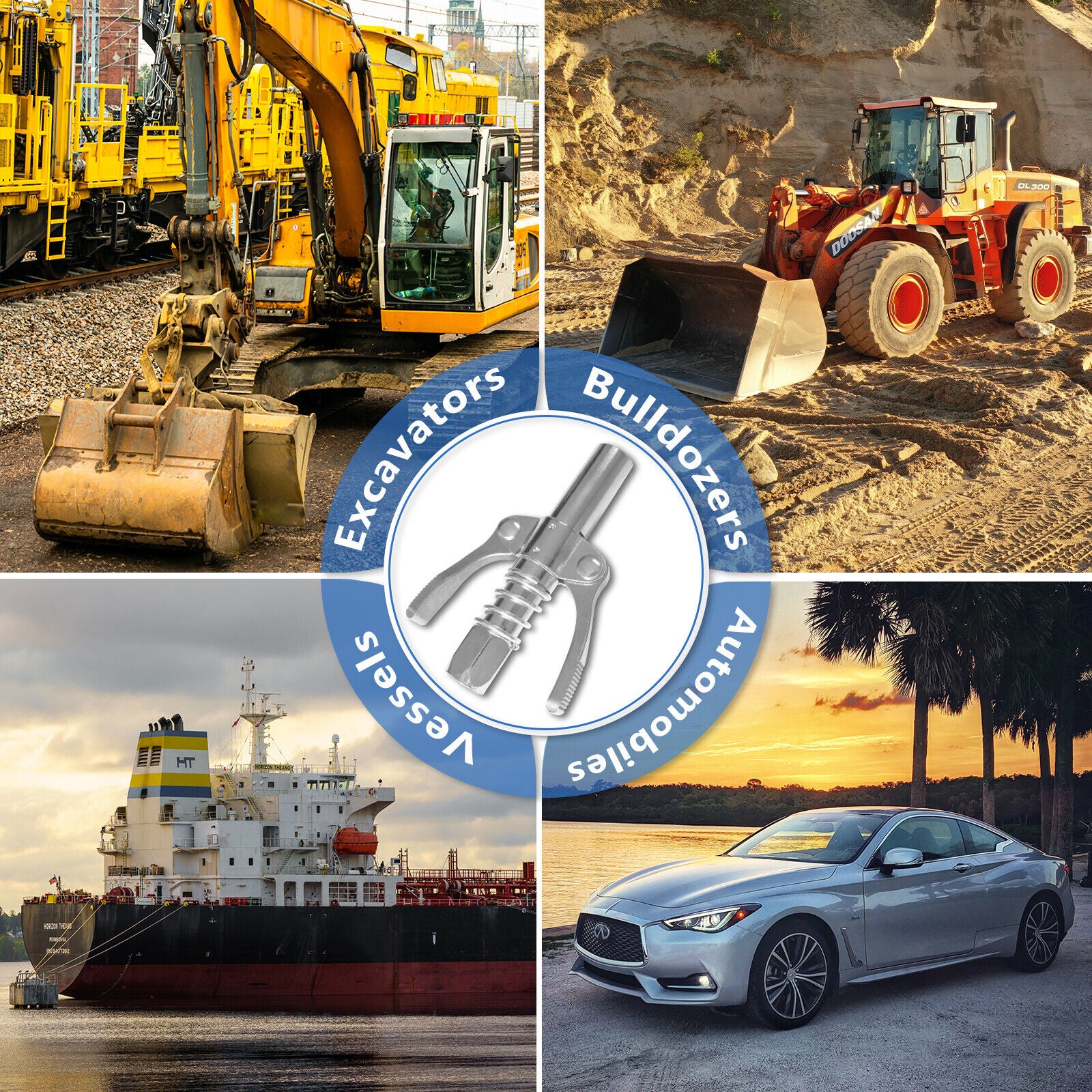 Grease Gun Coupler High Pressure Quick Release Lock Nozzles w/Hose For 1/8