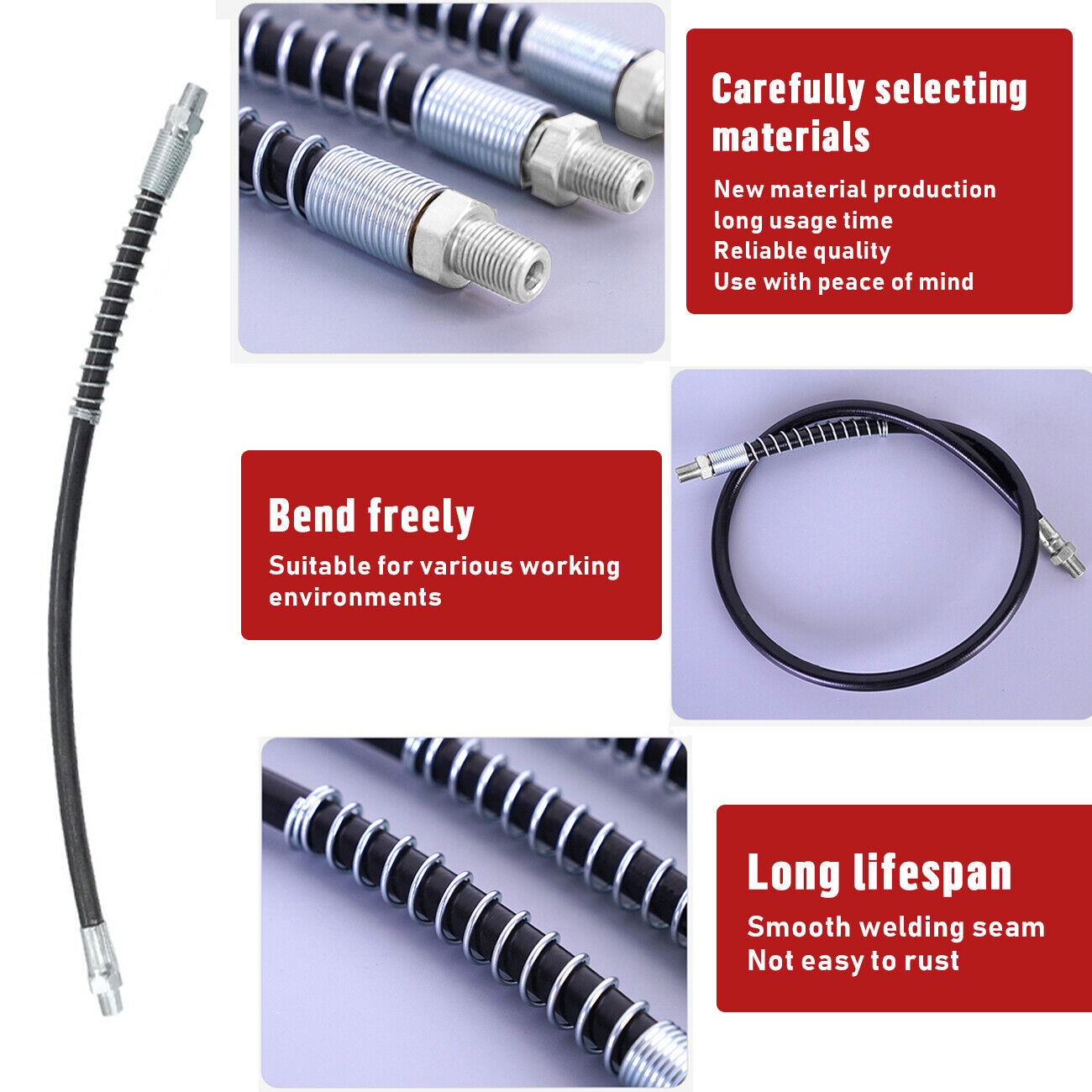 Grease Gun Coupler High Pressure Quick Release Lock Nozzles w/Hose For 1/8