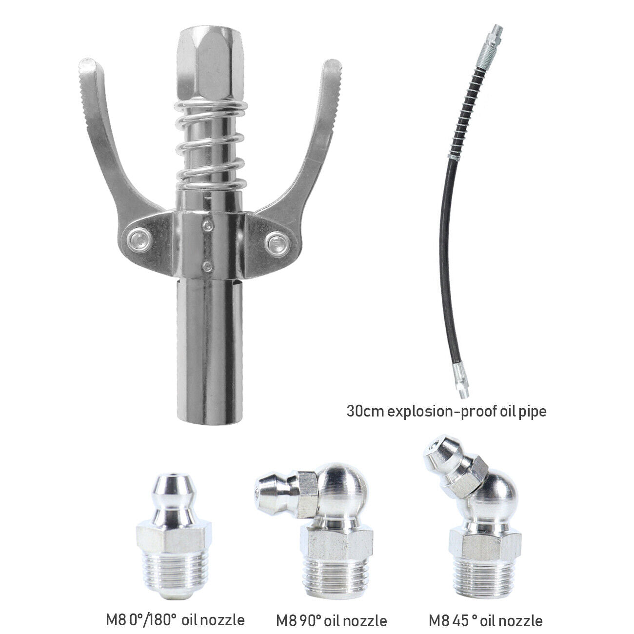 Grease Gun Coupler High Pressure Quick Release Lock Nozzles w/Hose For 1/8