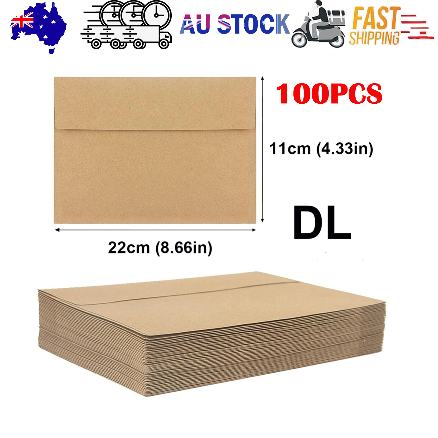 100x Kraft Envelopes Brown DL Mailer for Standard Business Wedding Party 120GSM