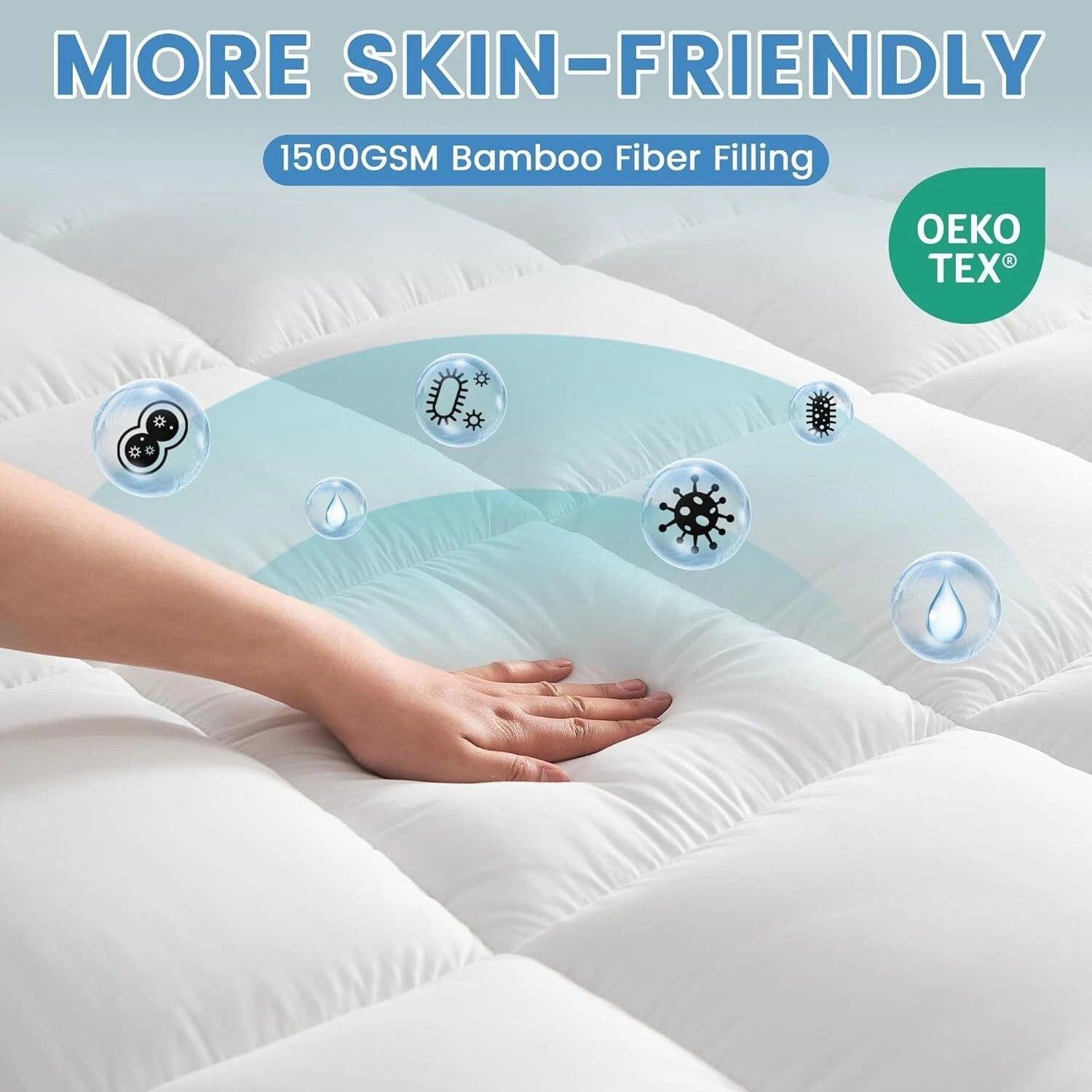 1500GSM Bamboo Mattress Topper Extra Thick 10CM Bed Topper Queen: 152 x 203 + 40 cm