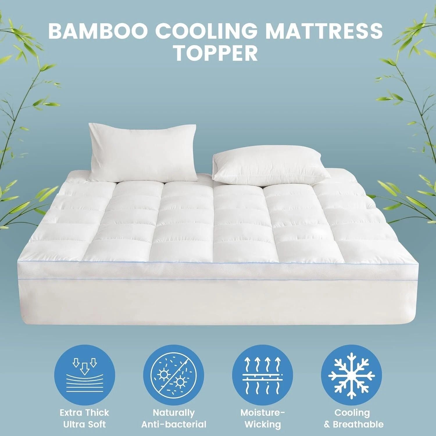 1500GSM Bamboo Mattress Topper Extra Thick 10CM Bed Topper Single: 90 x 191 + 40 cm