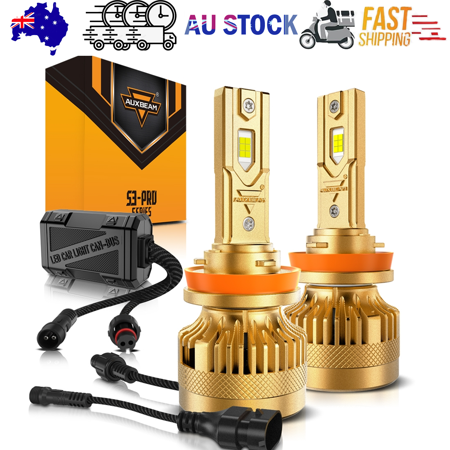 S3 PRO Series H11 Dual Copper Pipe 12V Matching Decoder 120W Gold Aluminum Components AUXBEAM