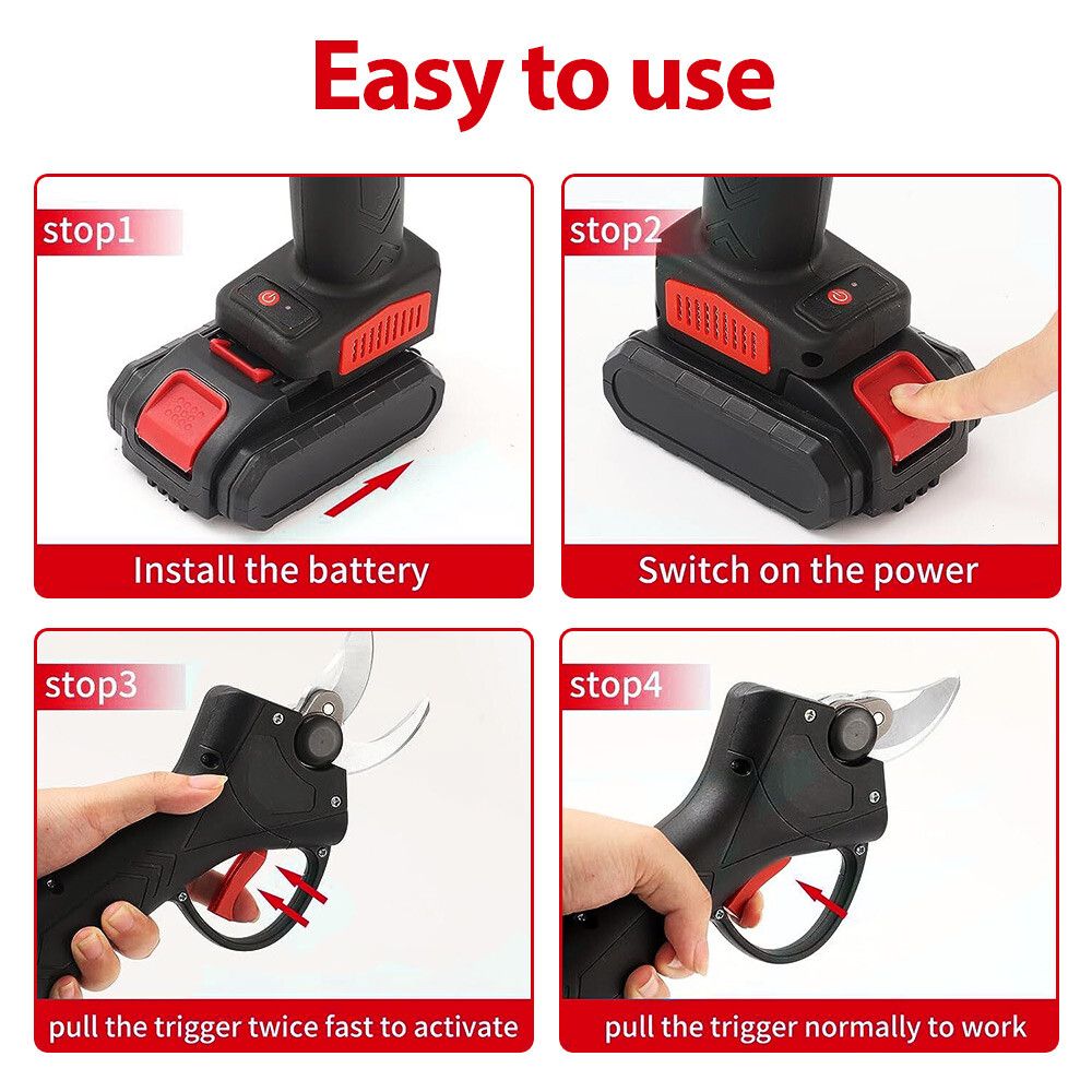 Electric Pruner 2 Battery Cordless Secateur Branch Scissor Cutter Shears