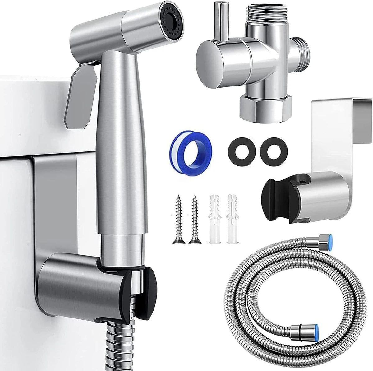 Handheld Bidet Sprayer Shattaf Kit Chrome Brass 1.5m Hose Diverter Toilet Douche