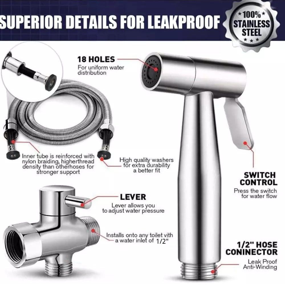 Handheld Bidet Sprayer Shattaf Kit Chrome Brass 1.5m Hose Diverter Toilet Douche