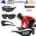 3pcs Chopper Foam Padded Motorcycle Riding Glasses Sunglasses Windproof Goggles
