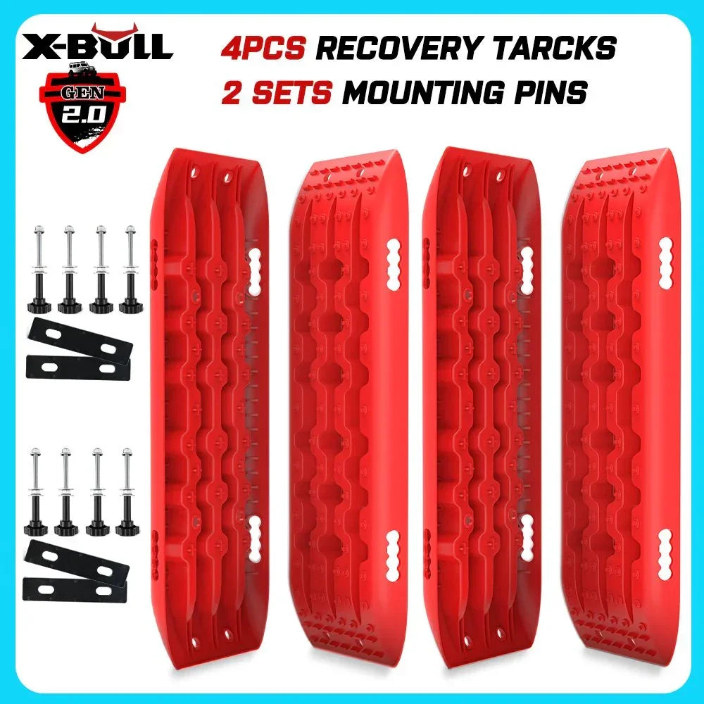 Recovery tracks 10T 2 Pairs/ Sand tracks/ Mud tracks/  Mounting Bolts Pins Gen 2.0 -Red
