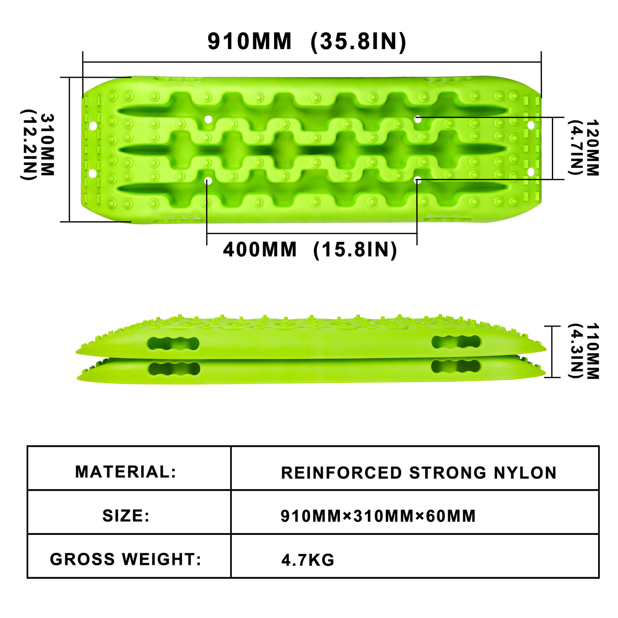 Recovery Tracks Boards 10T 2PCS Truck Snow Mud 4WD Offroad Gen2.0 91cm Green