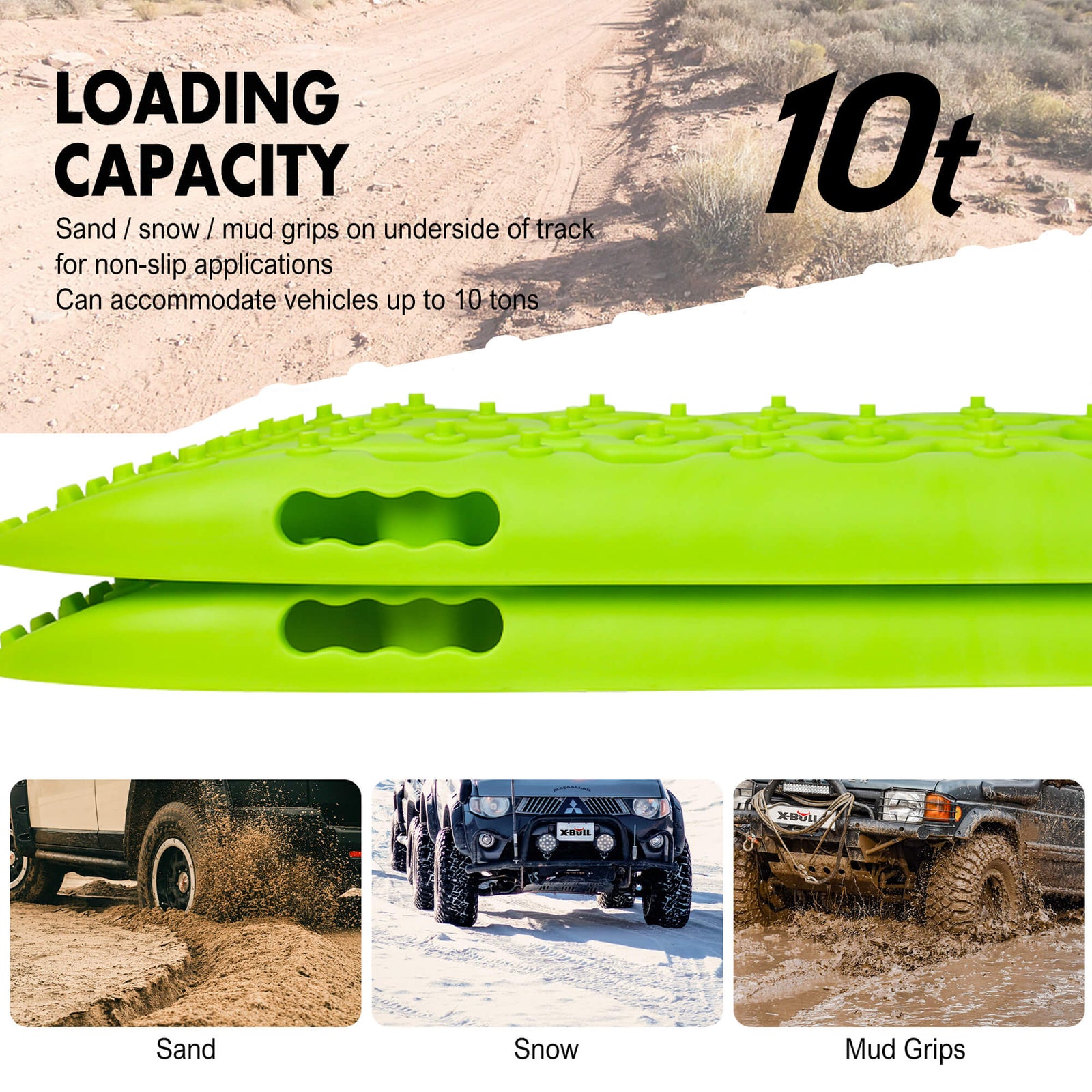 Recovery Tracks Boards 10T 2PCS Truck Snow Mud 4WD Offroad Gen2.0 91cm Green