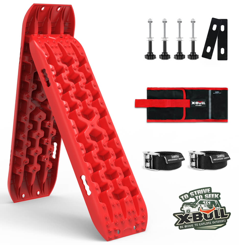 X-BULL 2PCS Recovery Tracks Snow Tracks Mud tracks 4WD With 4PC mounting bolts Red