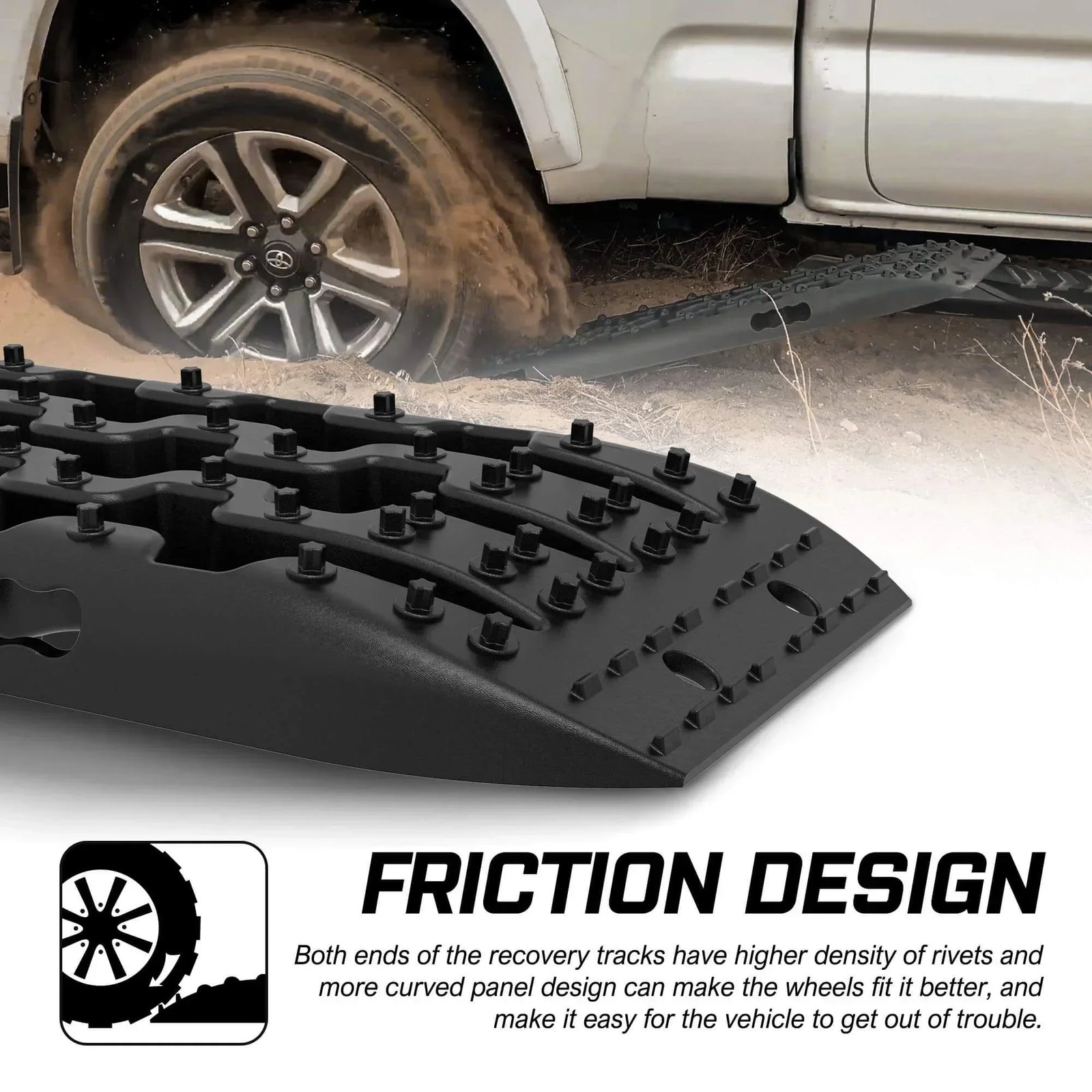 2PCS Recovery Tracks Boards Snow Tracks Mud tracks 4WD With 4PC mounting bolts Black