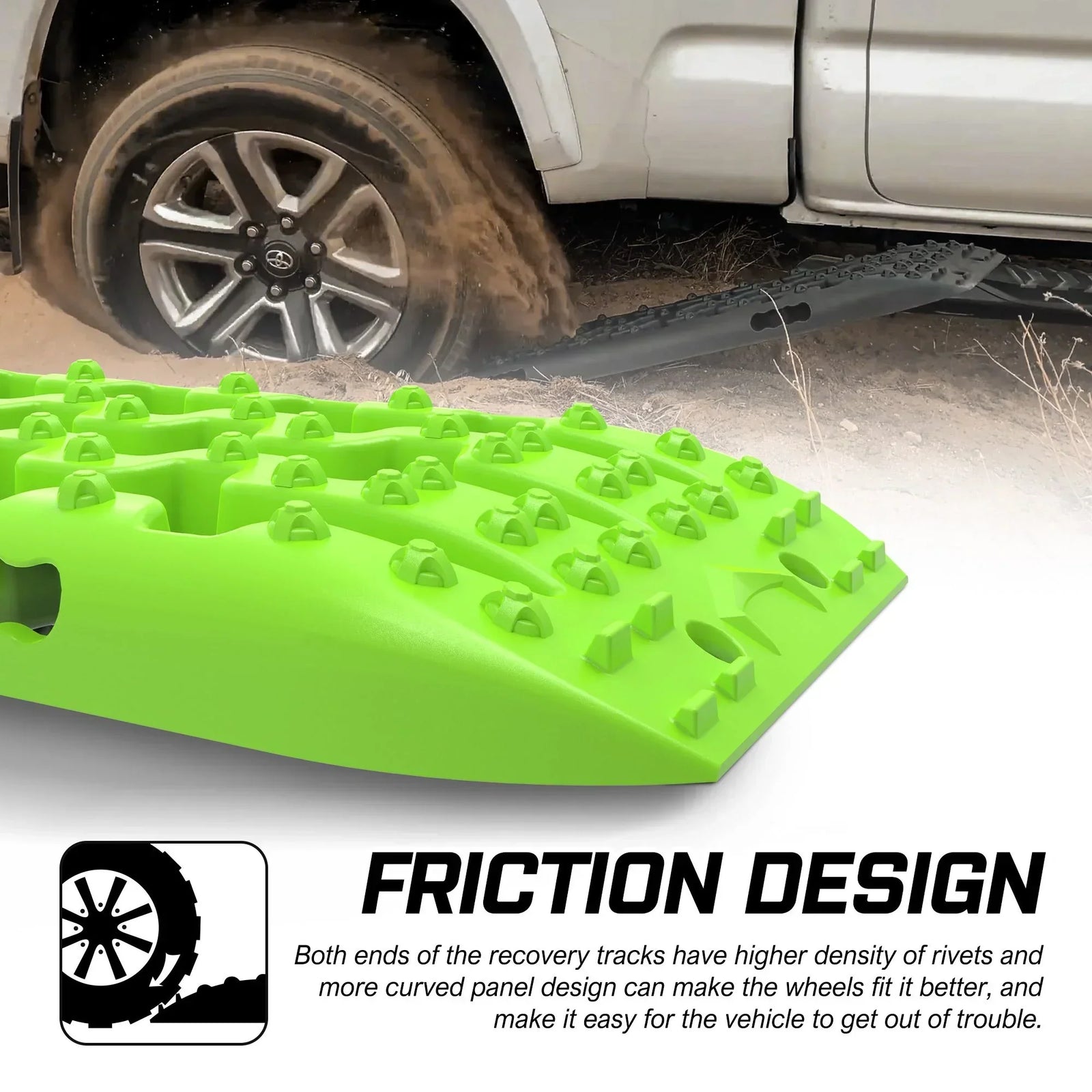 Recovery tracks Boards 10T 2 Pairs Sand Mud Snow With Mounting Bolts pins Green