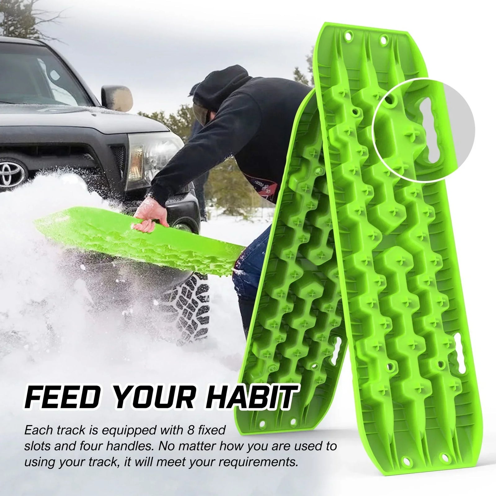 Recovery tracks Boards 10T 2 Pairs Sand Mud Snow With Mounting Bolts pins Green