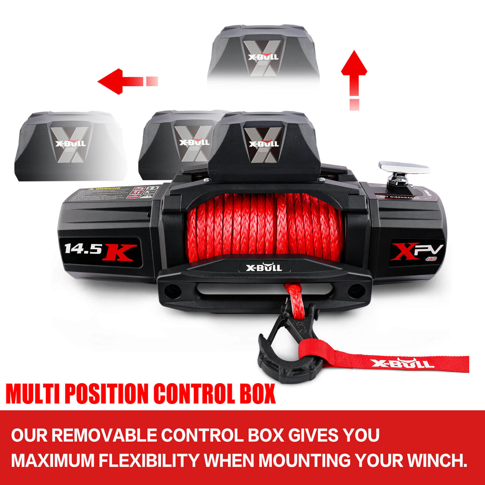 X-BULL 14500LBS Electric Winch 12V synthetic rope with Recovery Tracks Gen3.0 Red