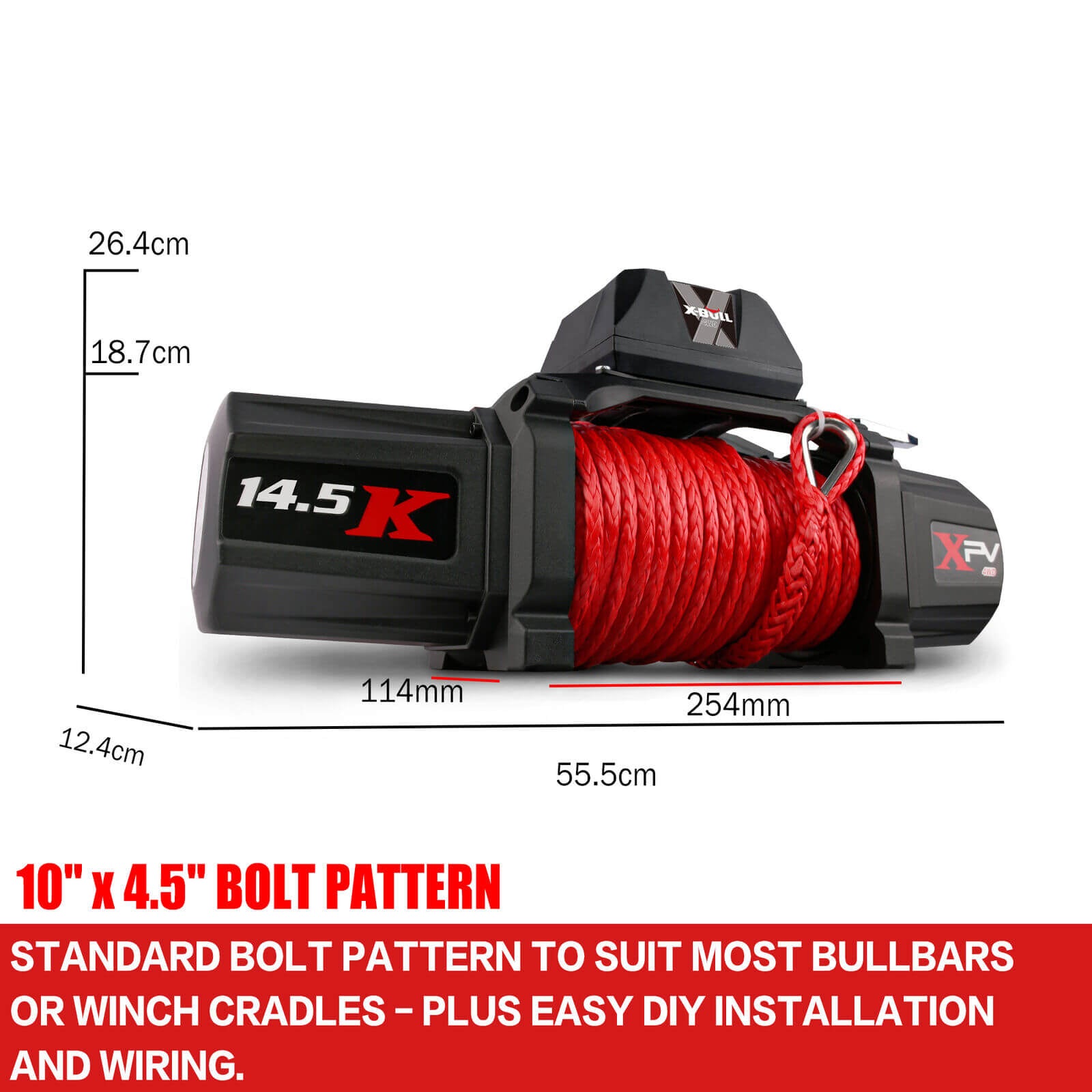 X-BULL 14500LBS Electric Winch 12V synthetic rope with Recovery Tracks Gen3.0 Red