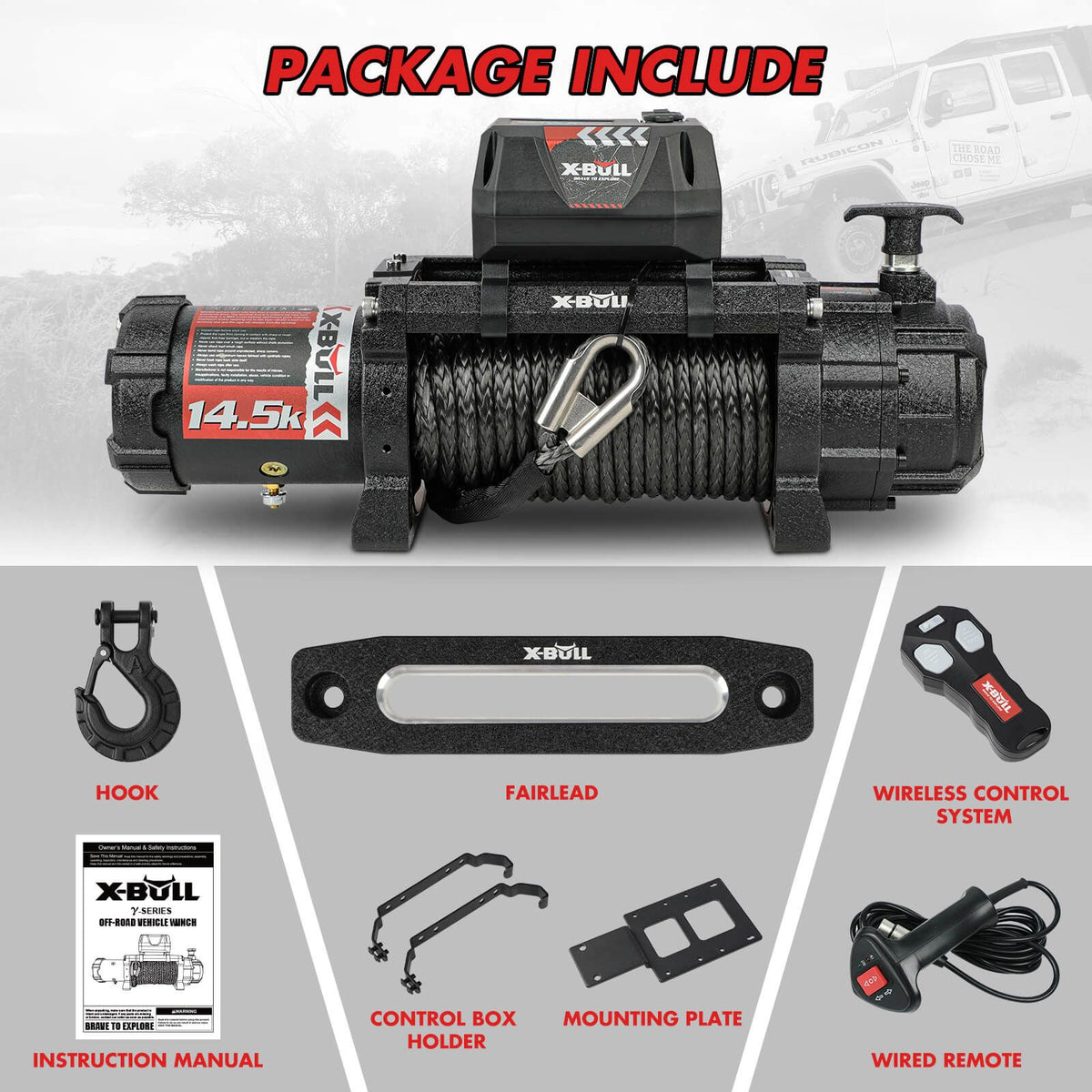 X-BULL 14500lbs 12V Electric Winch Synthetic Rope Wireless Remote 4WD 4x4 Kit
