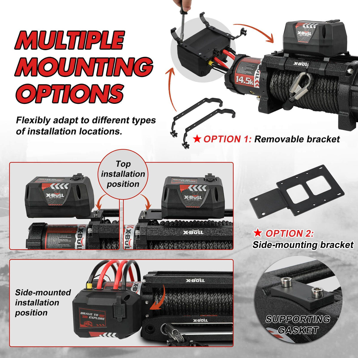 X-BULL 14500lbs 12V Electric Winch Synthetic Rope Wireless Remote 4WD 4x4 Kit