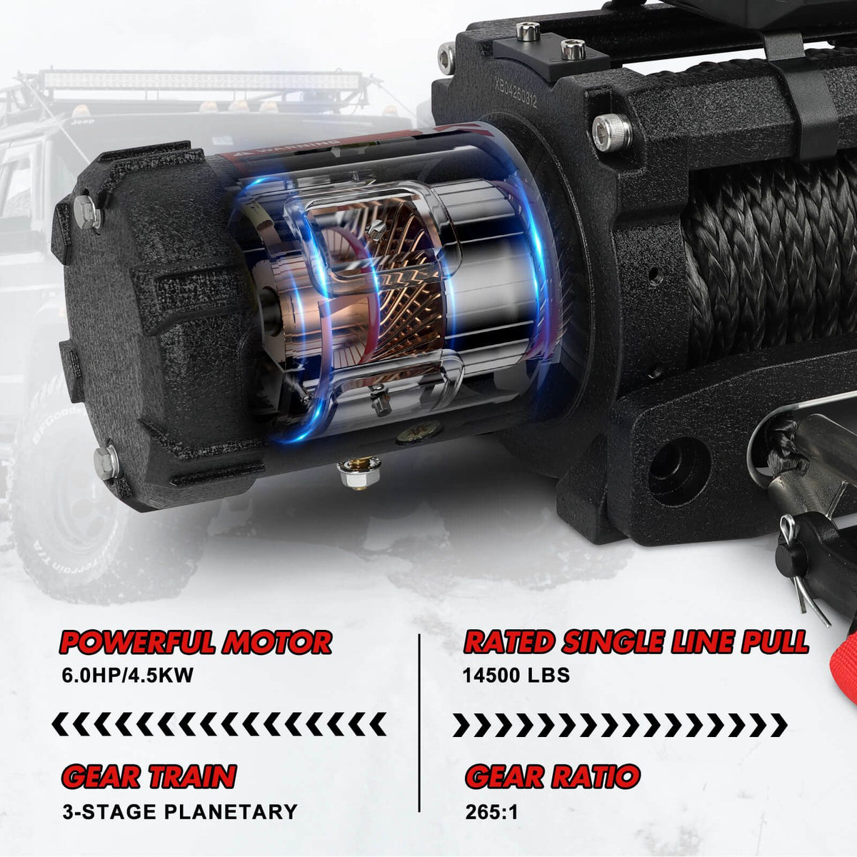 X-BULL 14500lbs 12V Electric Winch Synthetic Rope Wireless Remote 4WD 4x4 Kit