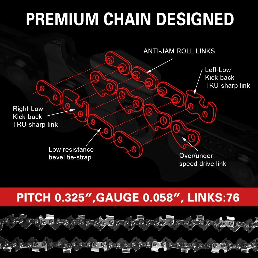 X-BULL 20'' Chainsaw Bar and Chain 0 .325 Pitch Gauge 76 Link Universal