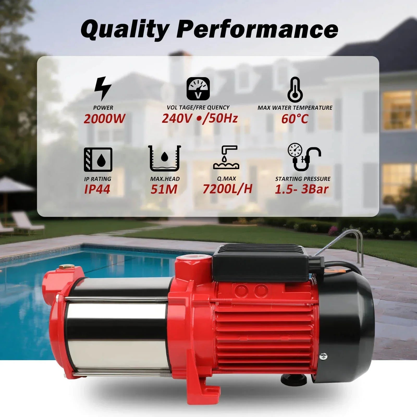 2000W Garden Water Pump High Pressure 4-Stage Tank Irrigation Water Pump