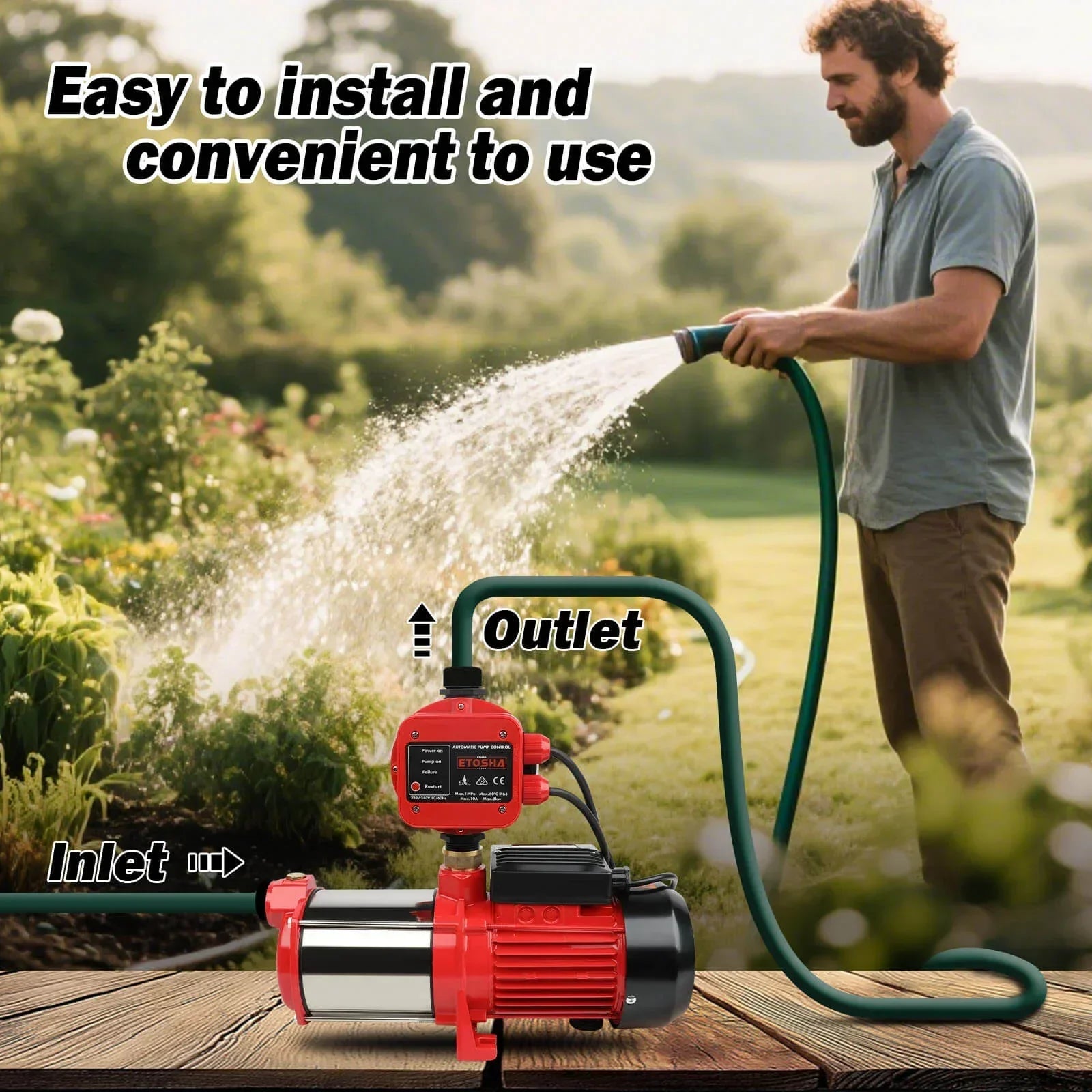 2000W Garden Water Pump High Pressure 4-Stage Tank Irrigation Water Pump