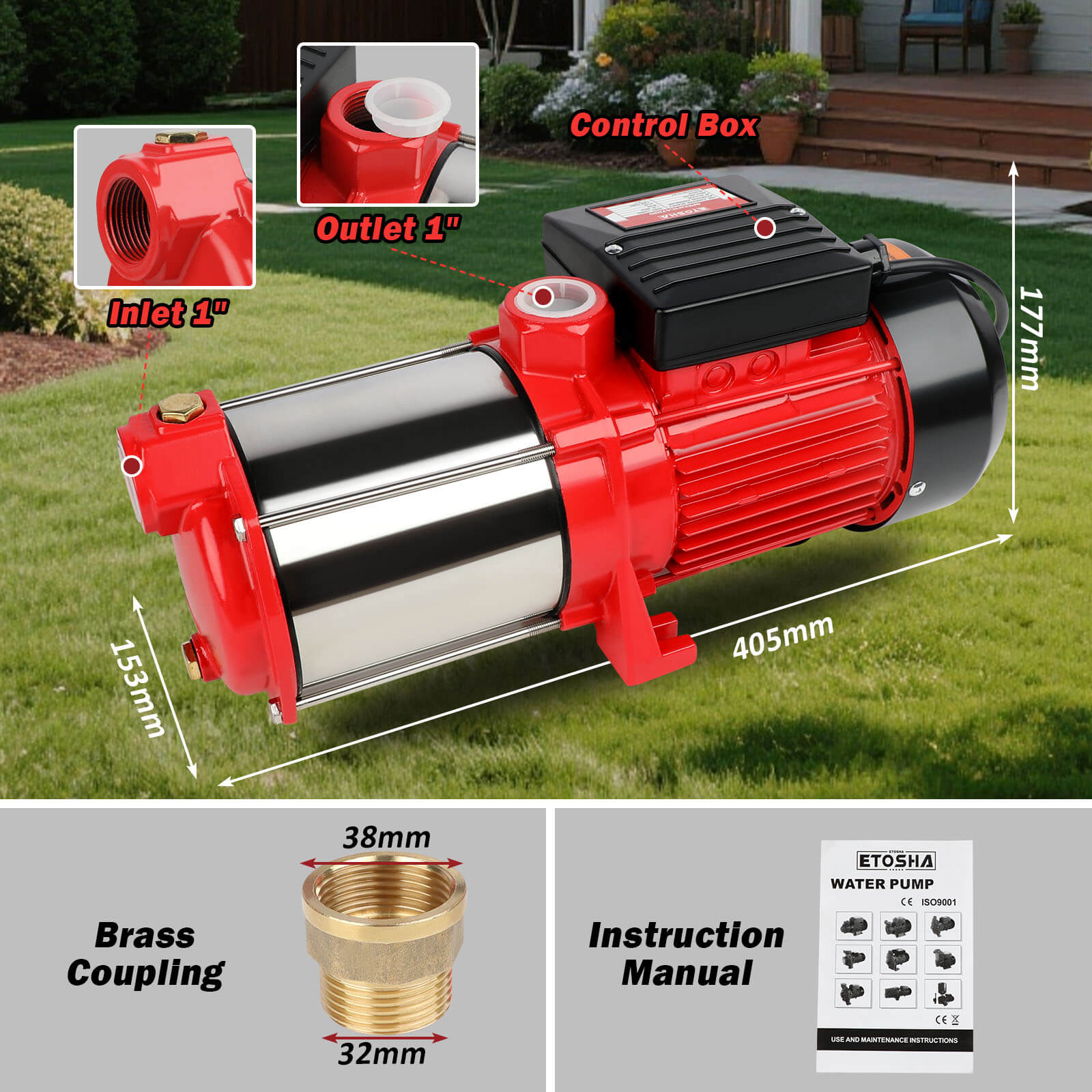 2000W Garden Water Pump High Pressure 4-Stage Tank Farm Irrigation Pump