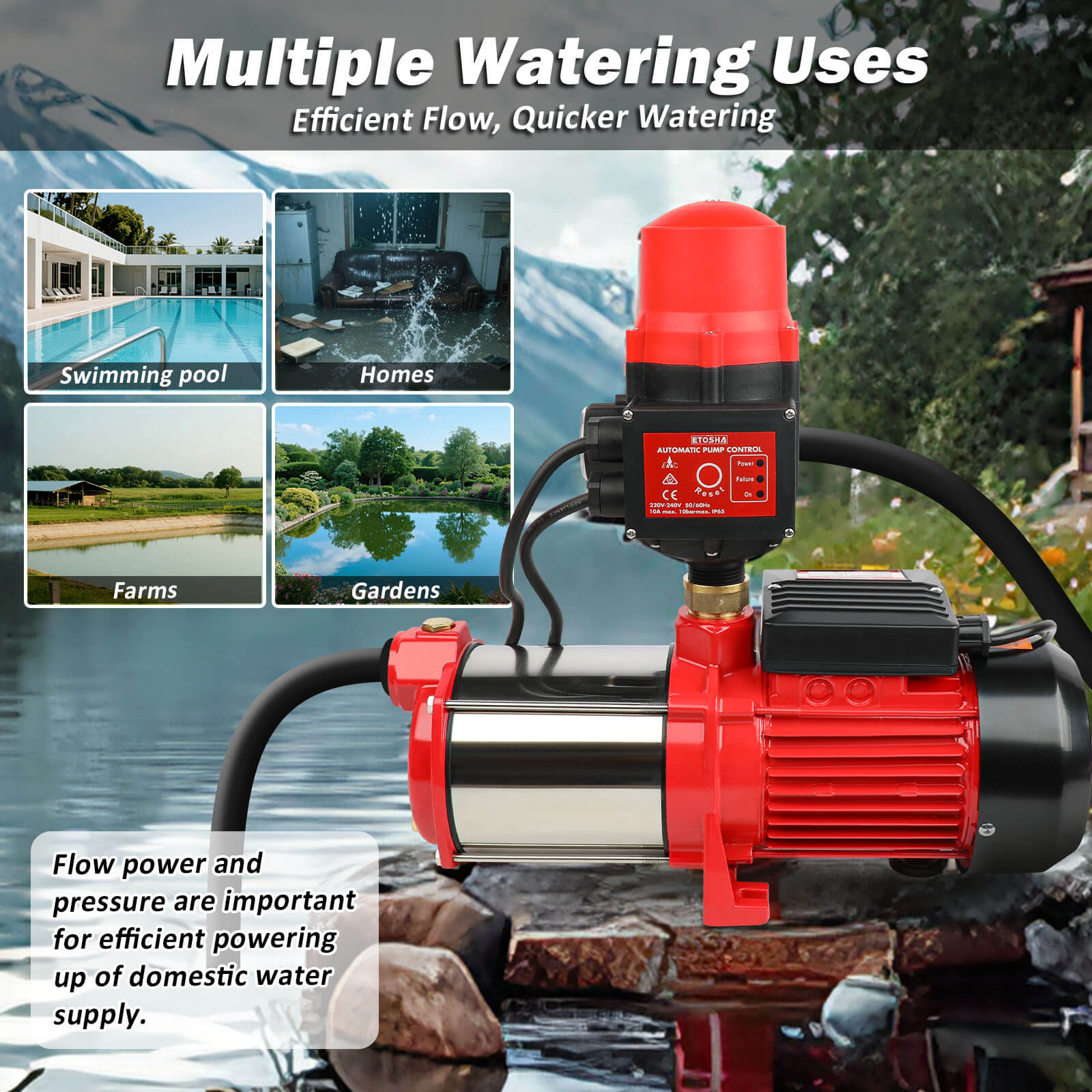 2000W Garden Water Pump High Pressure 4-Stage Tank Farm Irrigation Pump