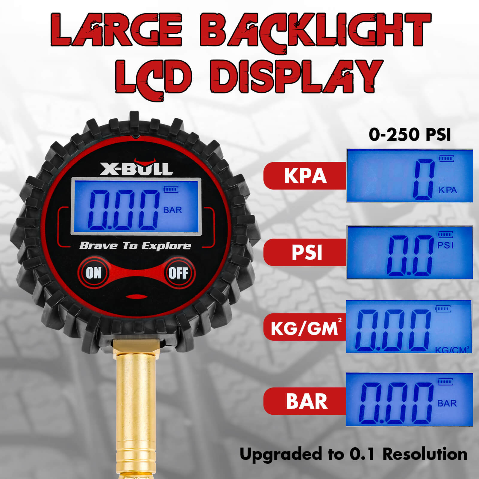 Digital tire pressure gauge 250PSI Tyre Air Pressure Car Motorcycle LED