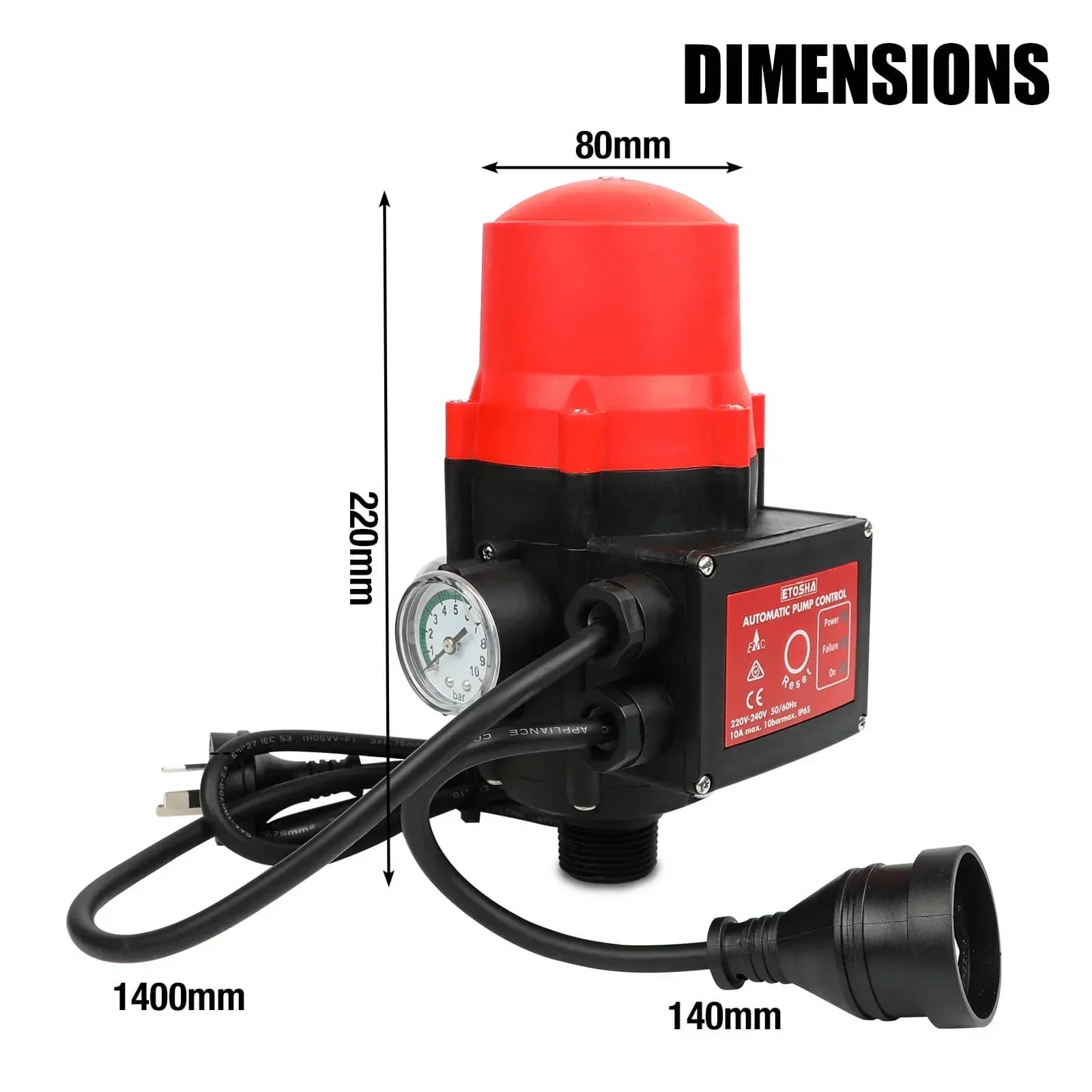 Water Pressure Pump Controller Auto Switch Control Electric BLACK