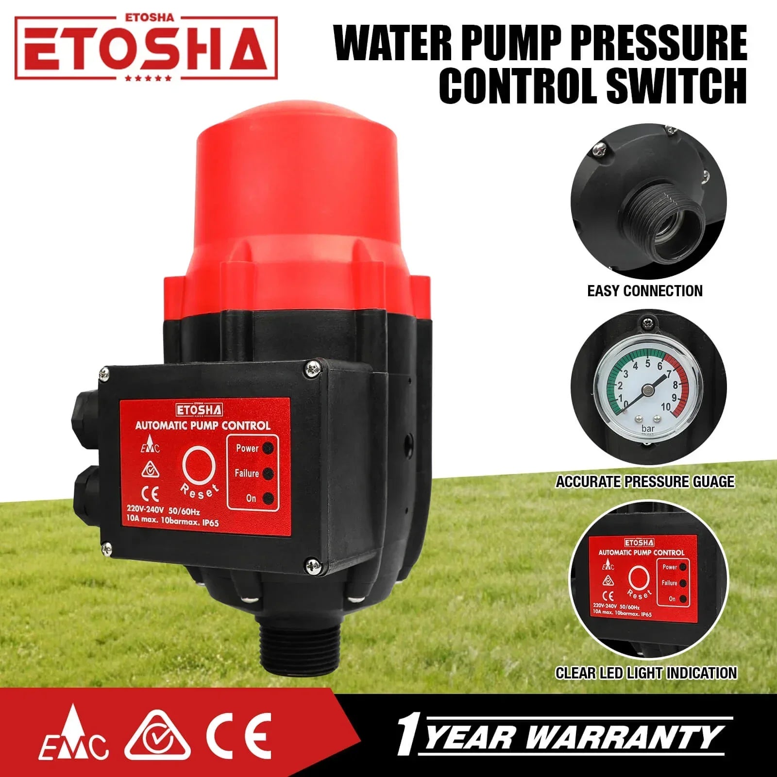 Water Pressure Pump Controller Auto Switch Control Electric BLACK