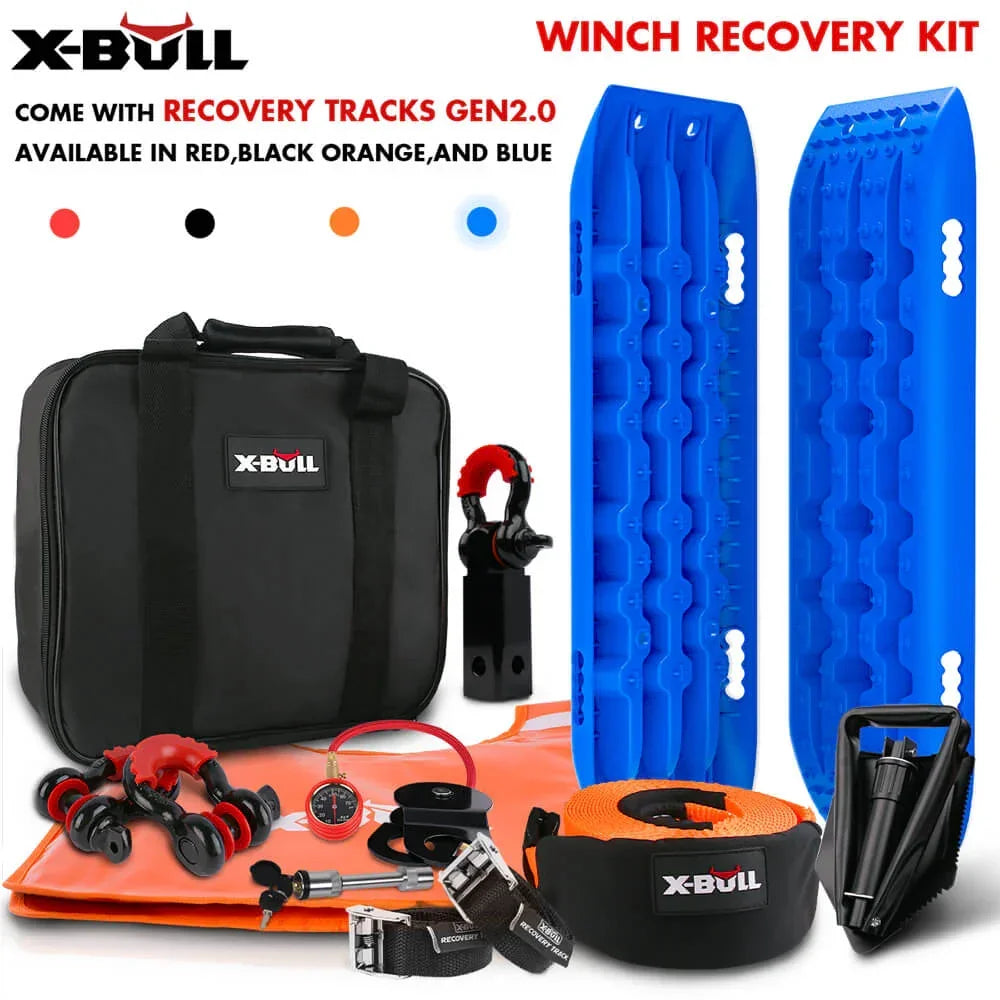 Winch Recovery Kit Snatch Strap Off Road 4WD with Recovery Tracks Gen 2.0 Boards Blue