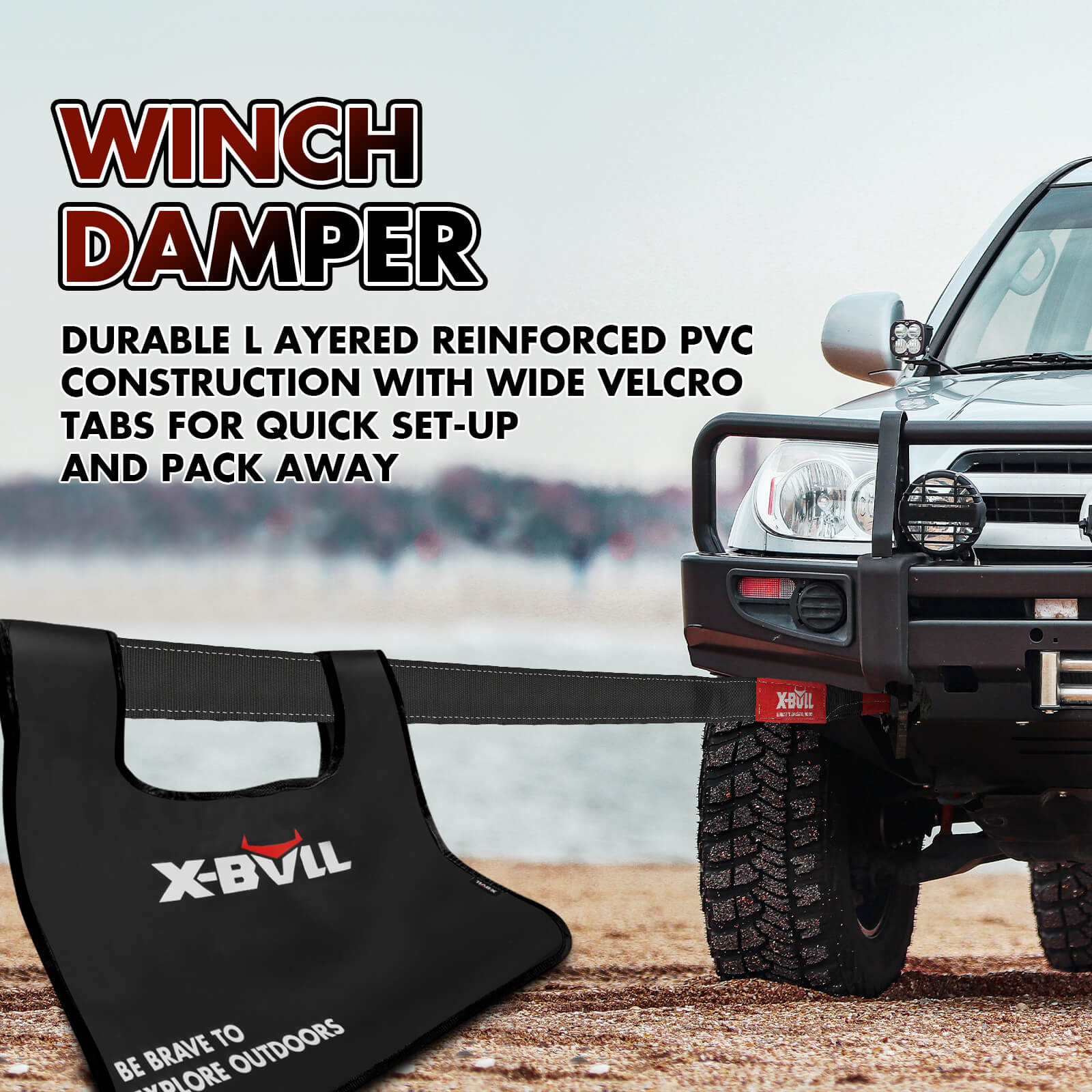 X-BULL Snatch Strap Soft Shackles Kinetic Recovery Rope Folding Shovel Survival
