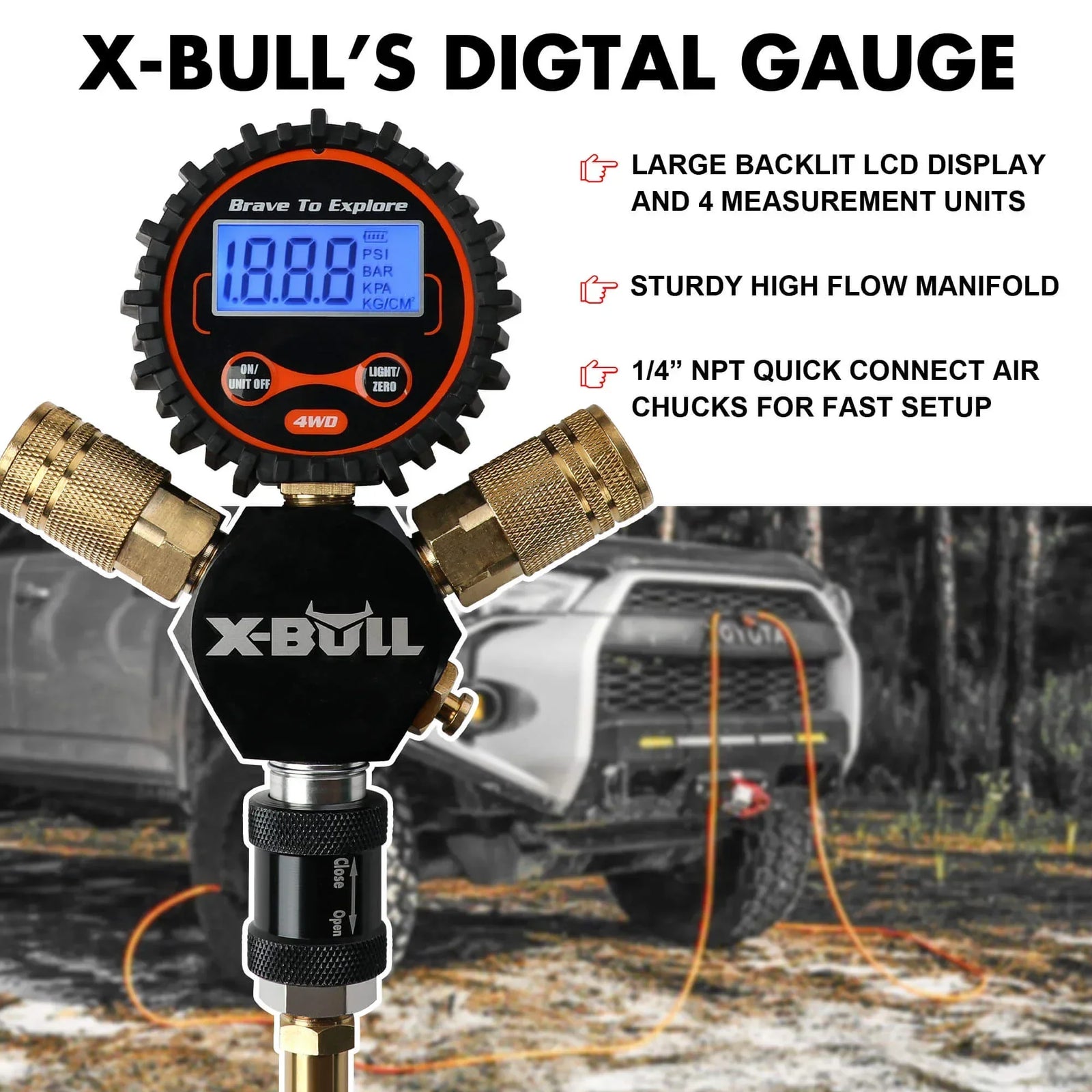 X-BULL 4 Tire Inflation Indeflate Digital 4 Hose 4 Tire Inflation Tyre Deflation System Equalizer