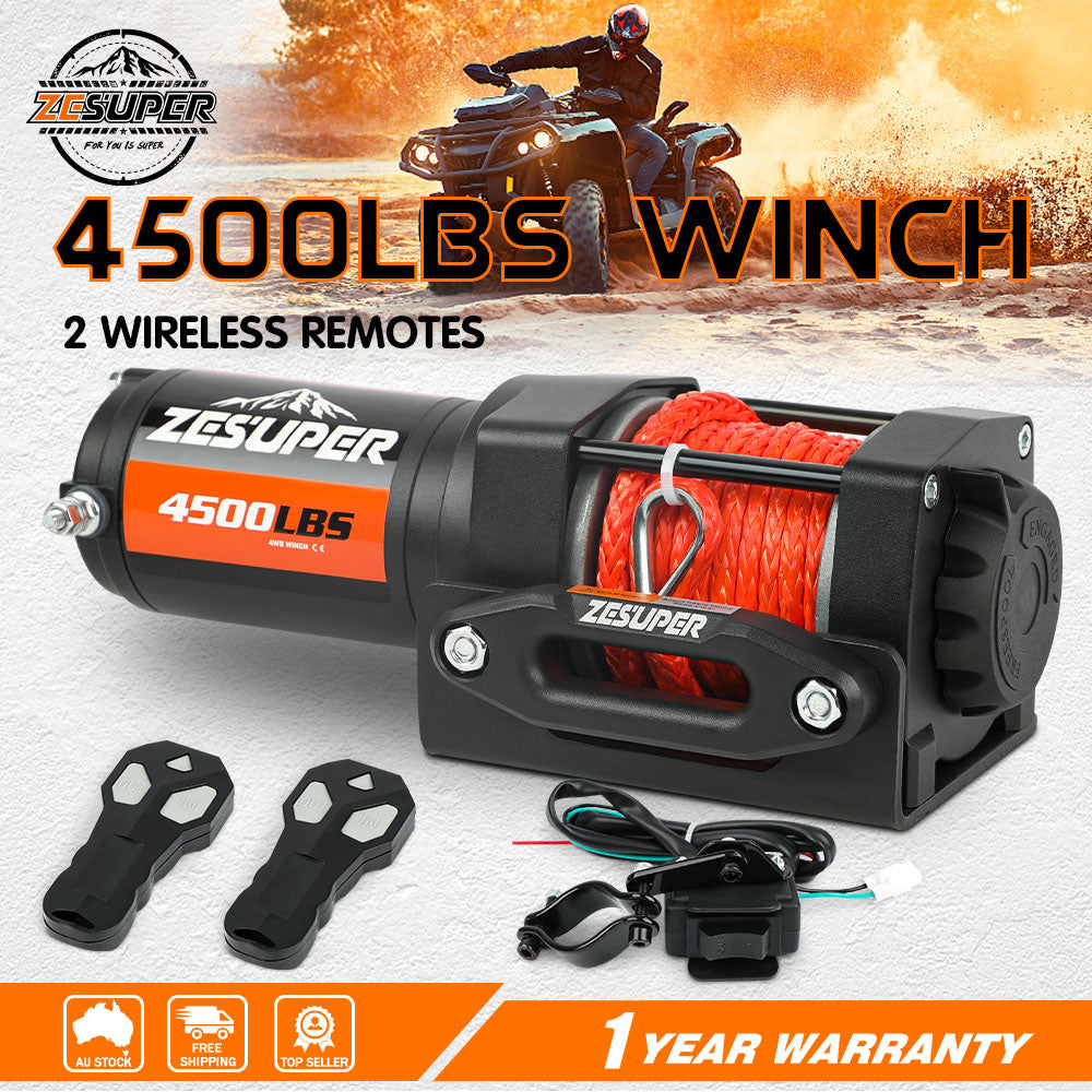 ZESUPER 12V Winch 4500LBS Electric Winch ATV Winch Synthetic Rope BOAT Trailer