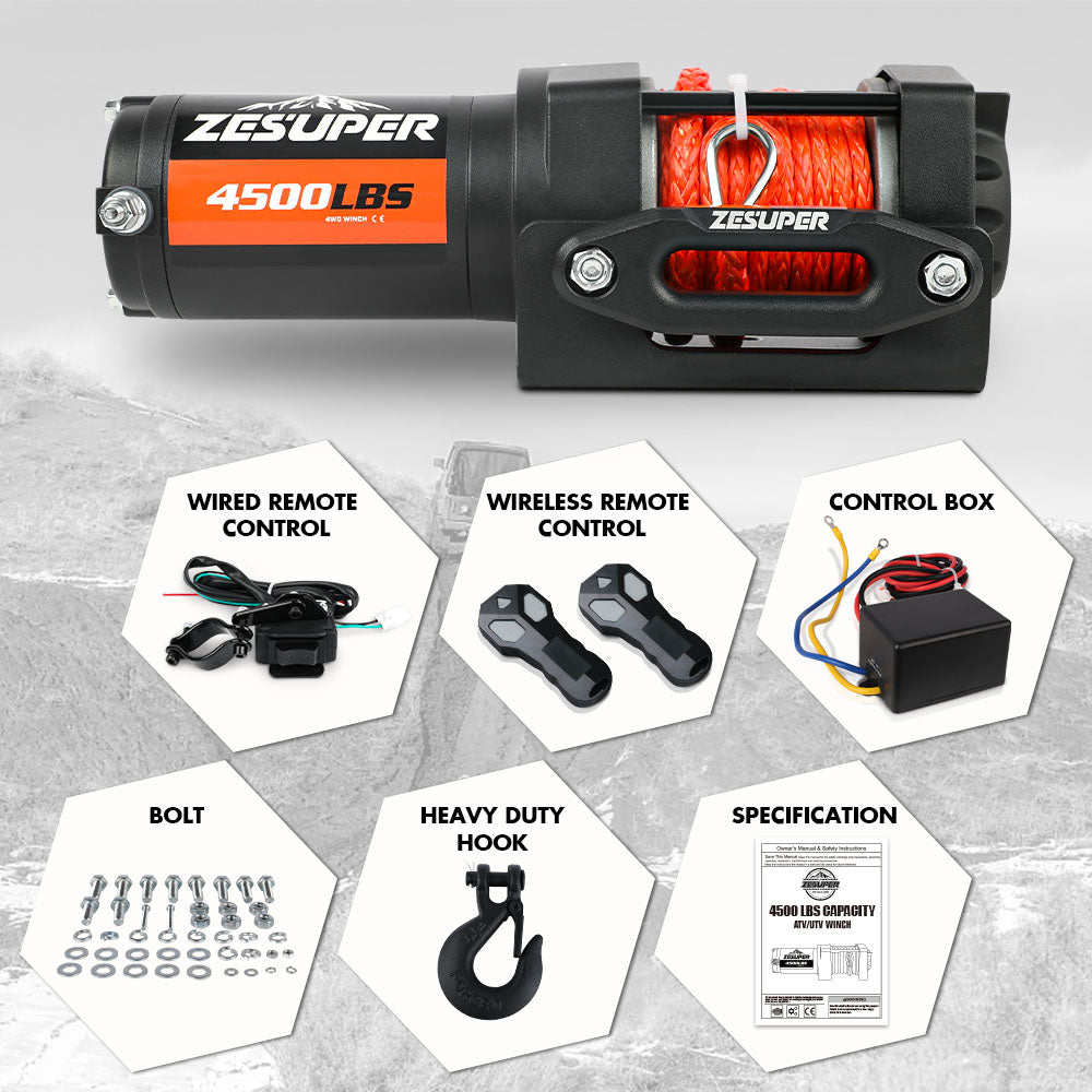 ZESUPER 12V Winch 4500LBS Electric Winch ATV Winch Synthetic Rope BOAT Trailer