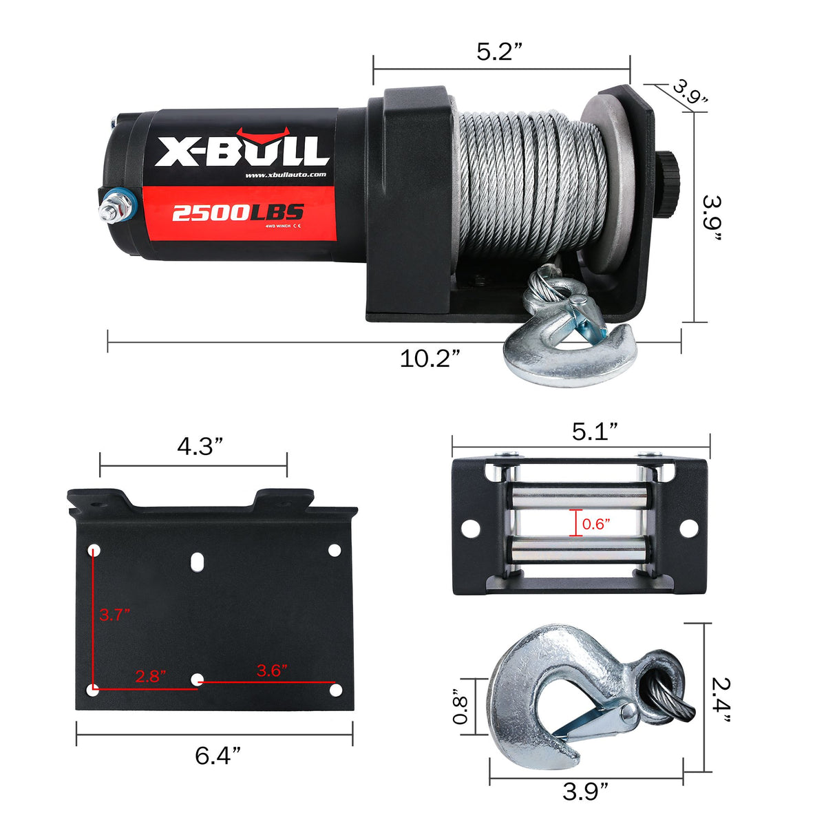 X-BULL 2500lbs 12V Electric Winch ATV UTV Boat Trailer Rope Wired Remote Kit