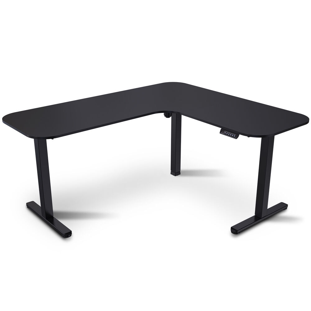 Corner Standing Desk, 160x140cm, 72-118cm Sit to Stand Up Electric Height Adjustable, Black