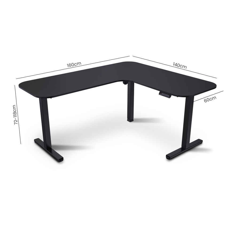 Corner Standing Desk, 160x140cm, 72-118cm Sit to Stand Up Electric Height Adjustable, Black