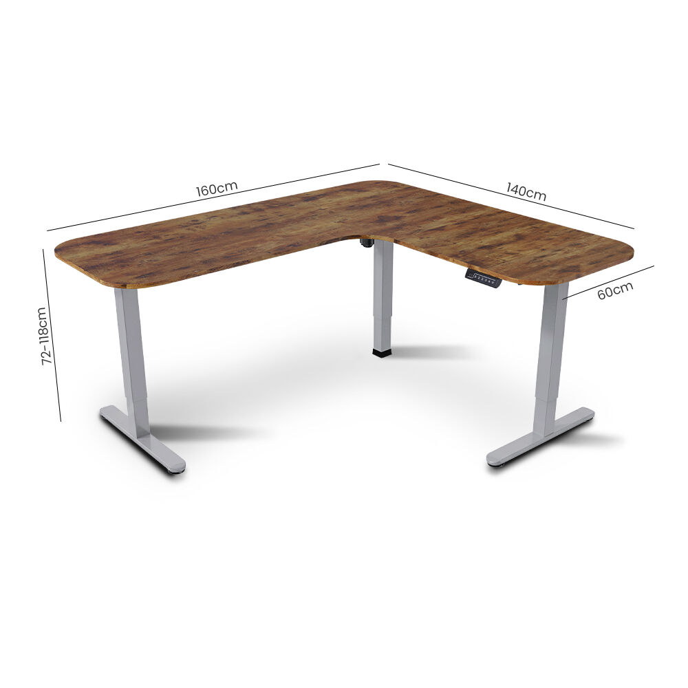 Corner Standing Desk, 160x140cm, 72-118cm Sit to Stand Up Electric Height Adjustable, Walnut Style Desktop/Silver Frame