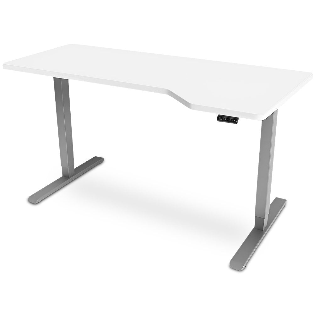 L-Shape Sit to Stand Standing Desk, 145x85cm, 72-118cm Electric Height Adjustable, Right-Hand Sided, White Desktop/Silver Frame