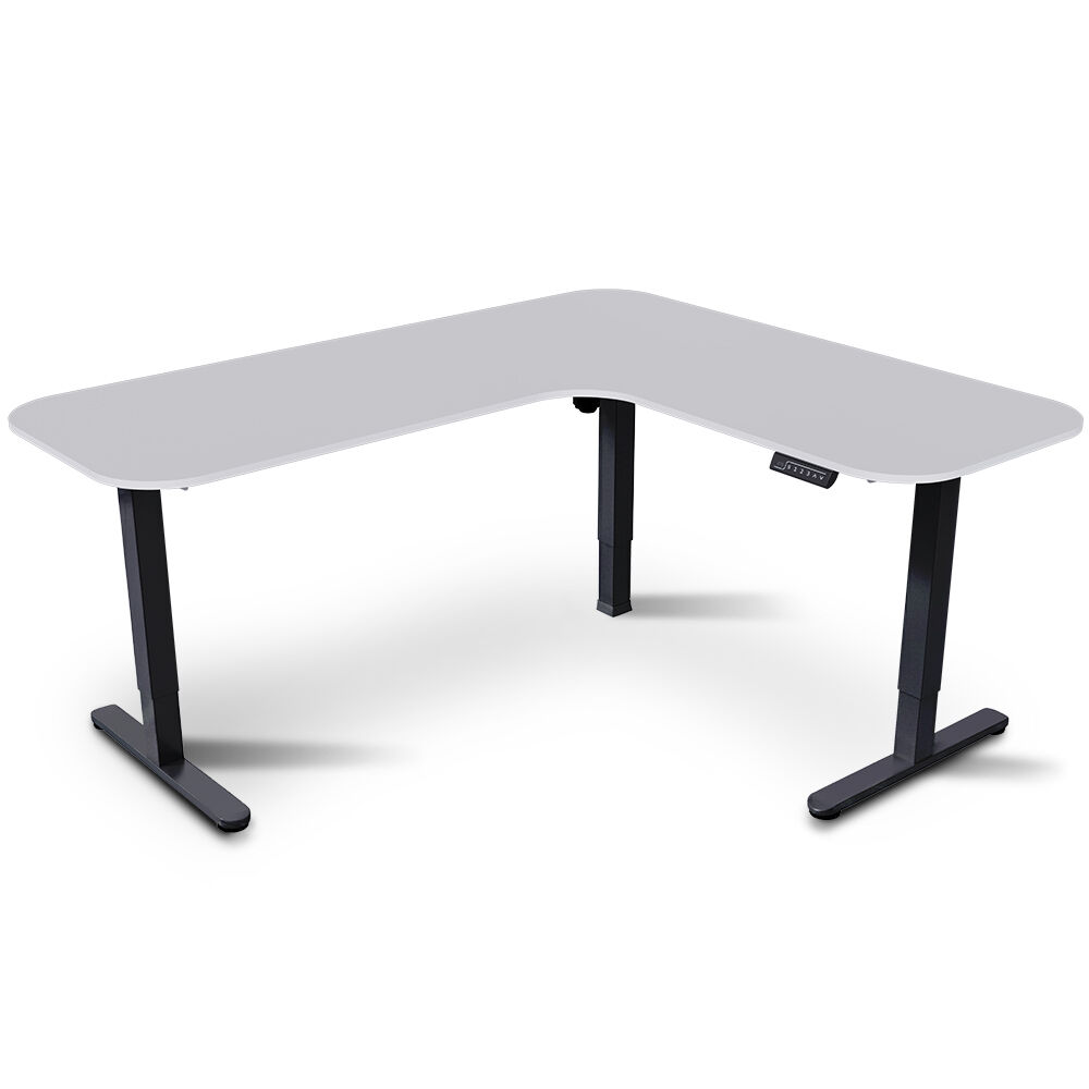 Corner Standing Desk, 160x140cm, 72-118cm Sit to Stand Up Electric Height Adjustable, White Desktop/Black Frame