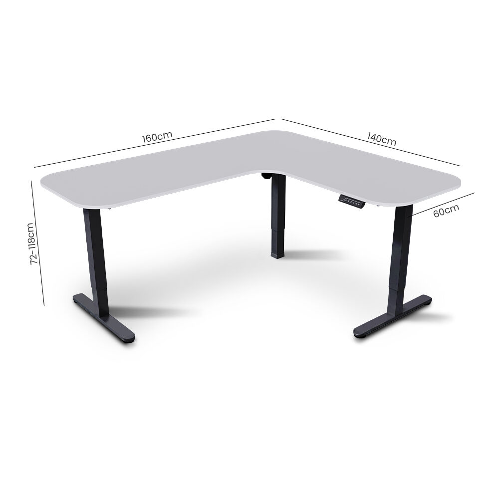 Corner Standing Desk, 160x140cm, 72-118cm Sit to Stand Up Electric Height Adjustable, White Desktop/Black Frame